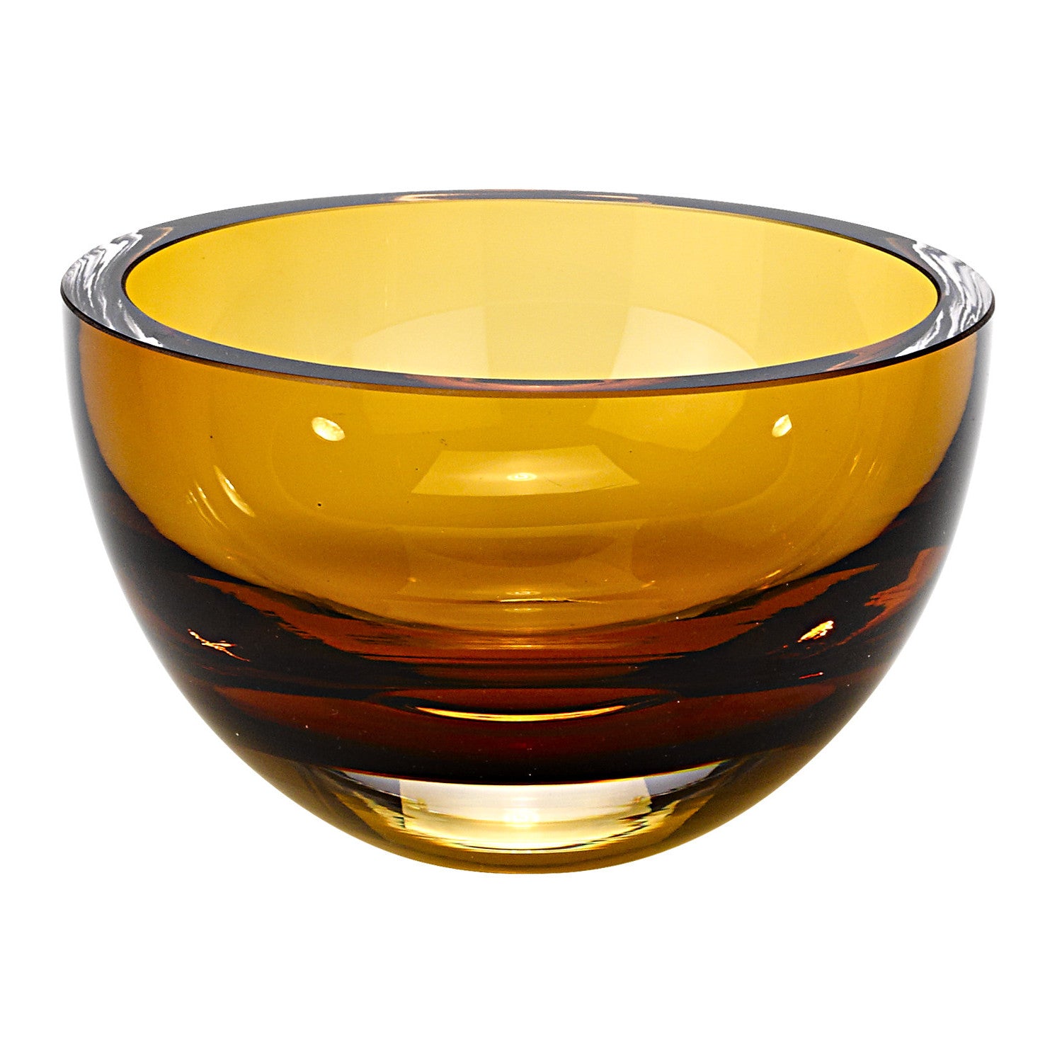 6" Amber Mouth Blown Crystal Thick Walled Bowl-Serving Bowls-DECOROLALA