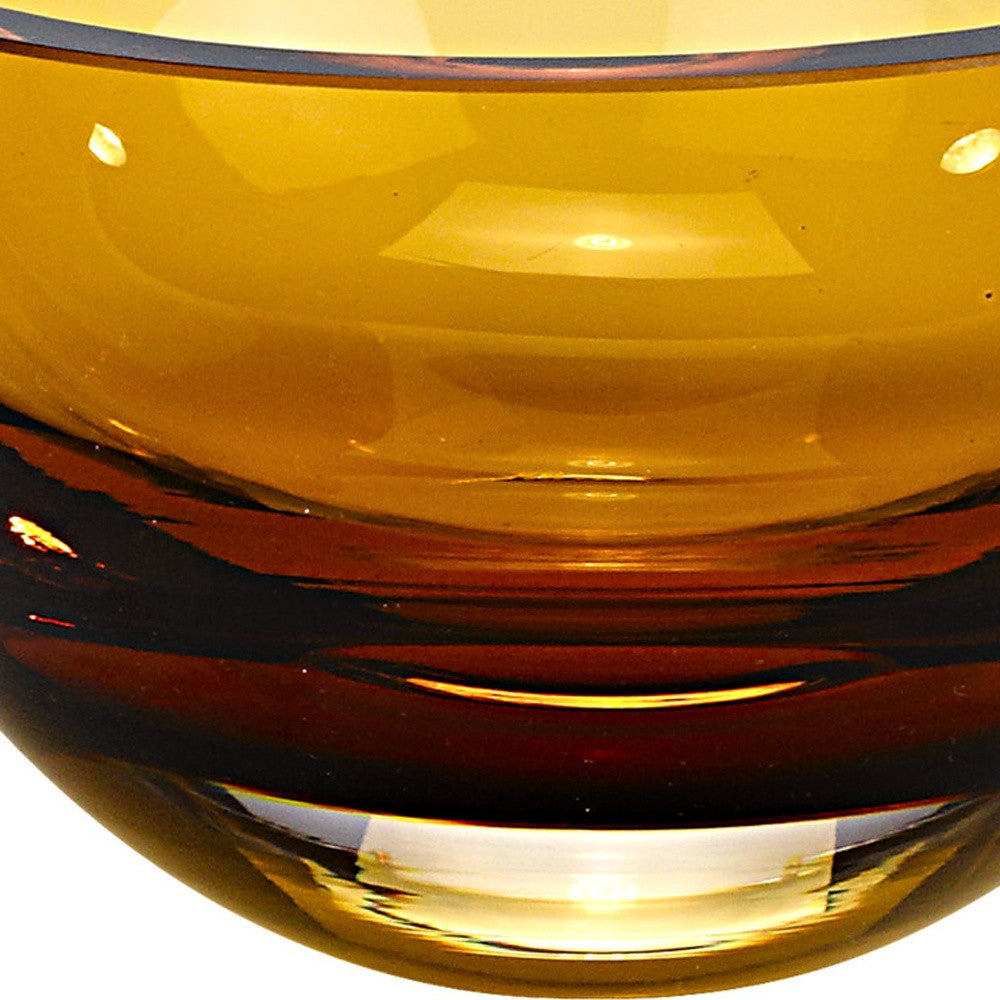 6" Amber Mouth Blown Crystal Thick Walled Bowl-Serving Bowls-DECOROLALA