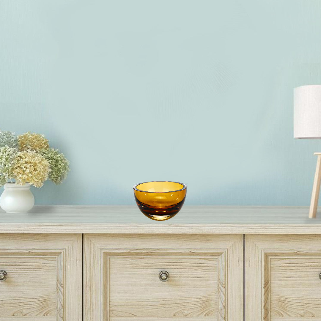 6" Amber Mouth Blown Crystal Thick Walled Bowl-Serving Bowls-DECOROLALA