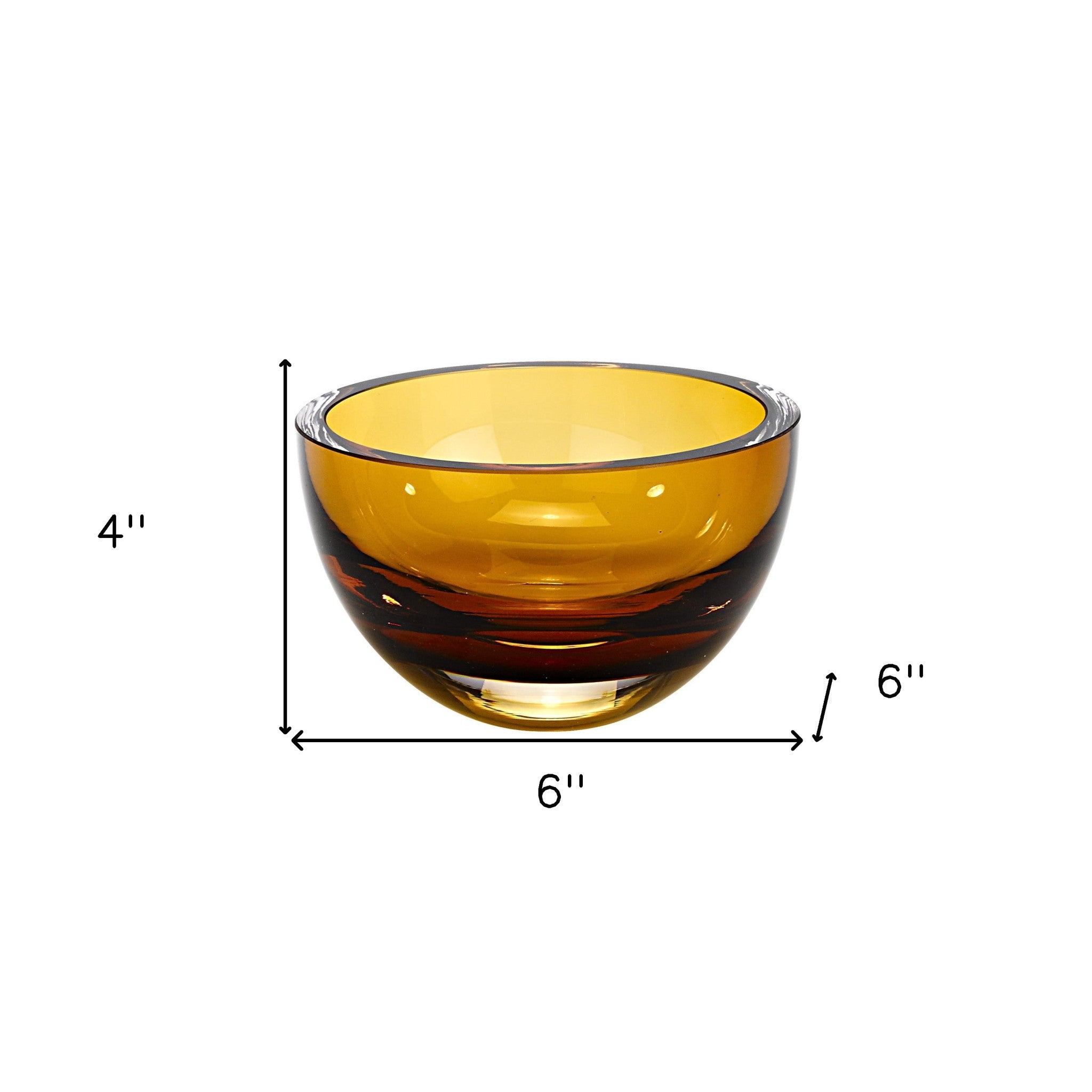 6" Amber Mouth Blown Crystal Thick Walled Bowl-Serving Bowls-DECOROLALA