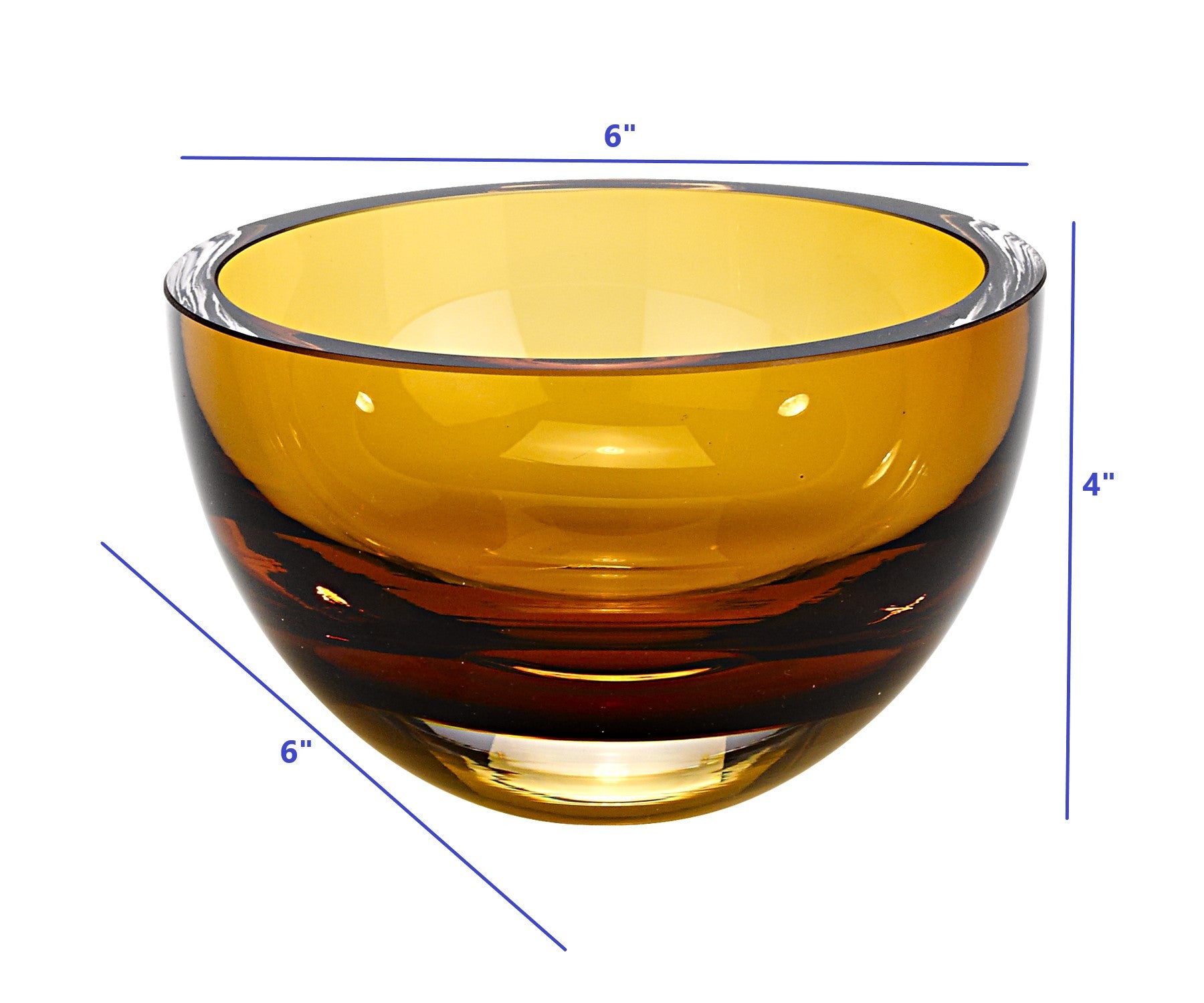 6" Amber Mouth Blown Crystal Thick Walled Bowl-Serving Bowls-DECOROLALA