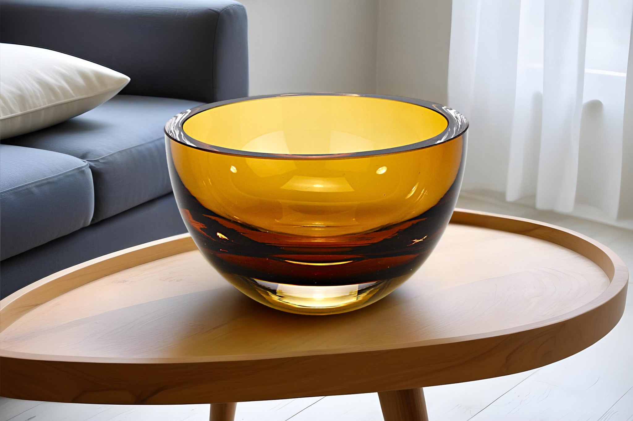 6" Amber Mouth Blown Crystal Thick Walled Bowl-Serving Bowls-DECOROLALA
