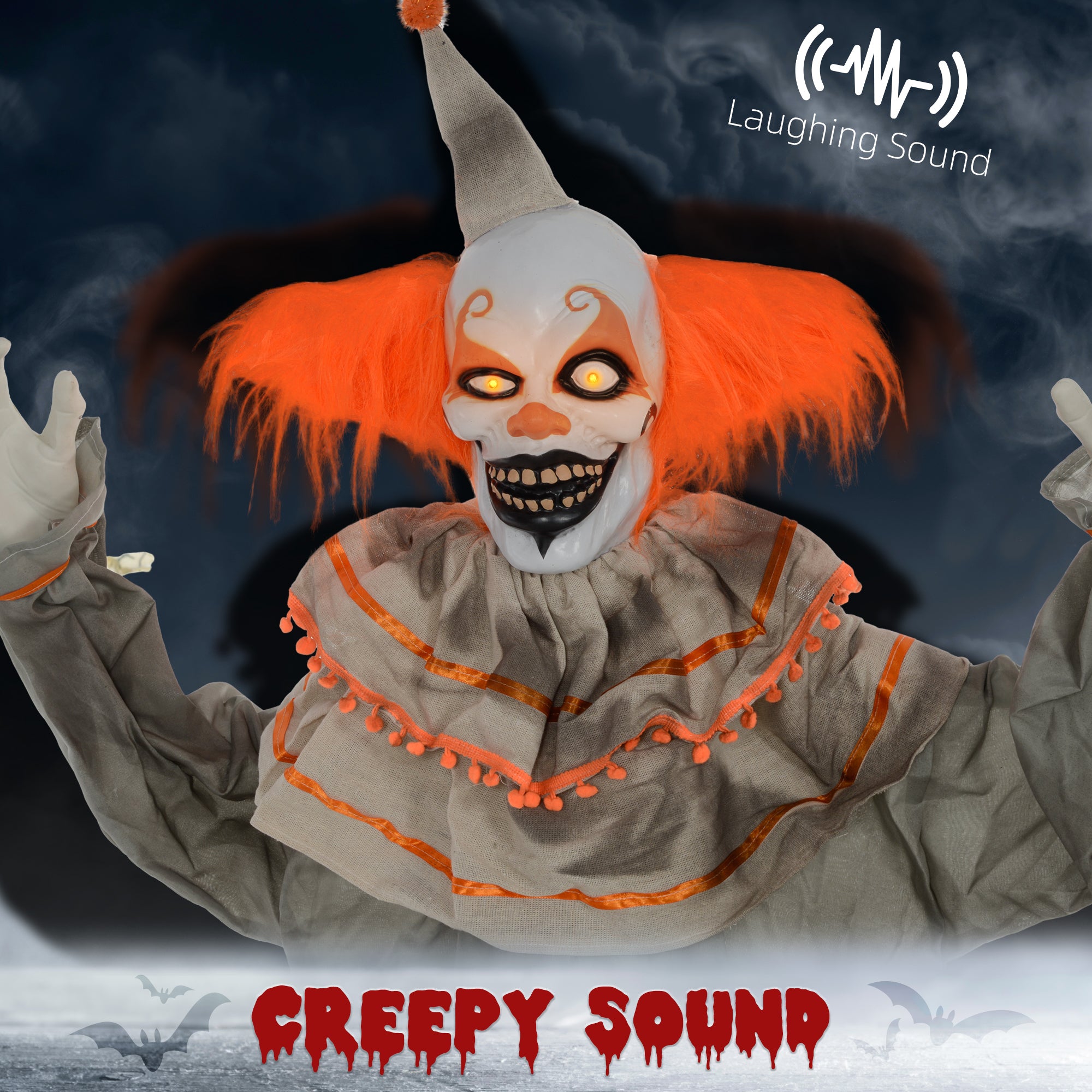 6' Animatronic Halloween Clown - Orange Sound & Motion Activated-Home Furnishings > Holiday & Seasonal > Halloween Decorations-DECOROLALA