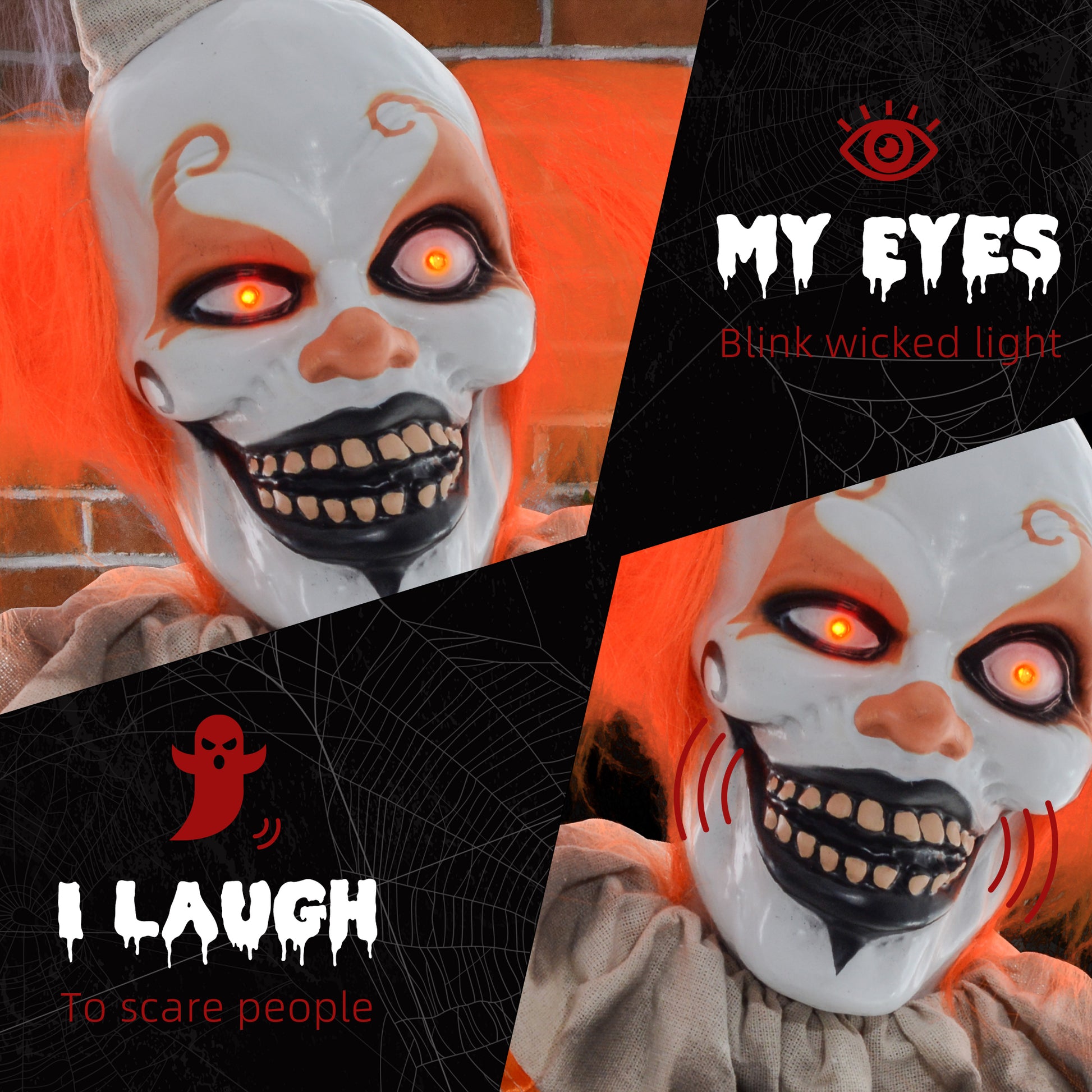 6' Animatronic Halloween Clown - Orange Sound & Motion Activated-Home Furnishings > Holiday & Seasonal > Halloween Decorations-DECOROLALA