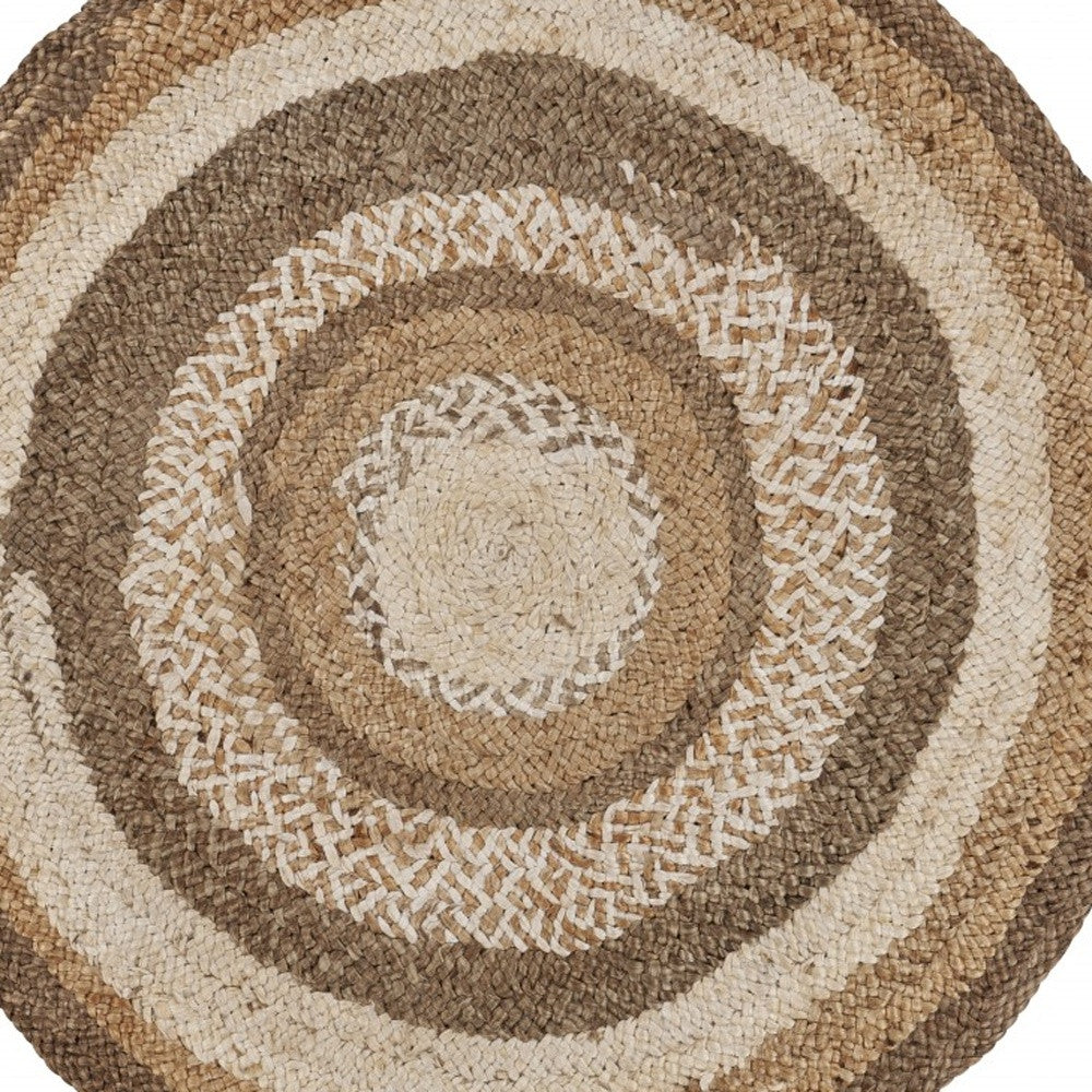 6' Beige Jute Abstract Geometric Hand Braided Round Rug-Area Rugs-DECOROLALA