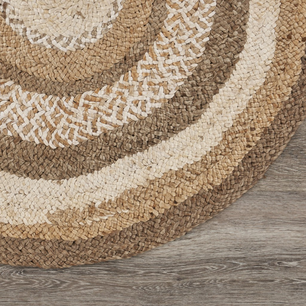 6' Beige Jute Abstract Geometric Hand Braided Round Rug-Area Rugs-DECOROLALA