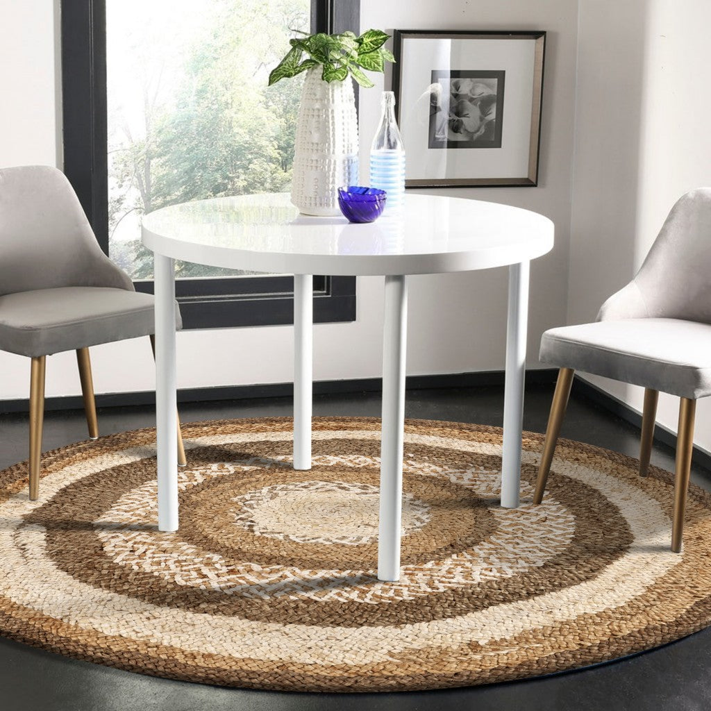 6' Beige Jute Abstract Geometric Hand Braided Round Rug-Area Rugs-DECOROLALA