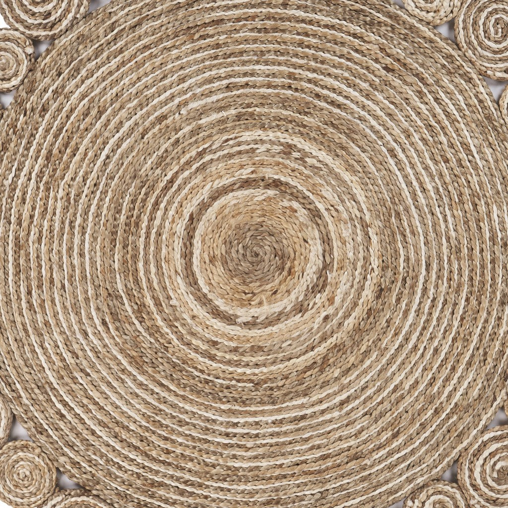 6' Beige Jute Hand Braided Round Rug-Area Rugs-DECOROLALA
