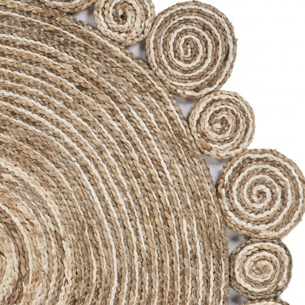 6' Beige Jute Hand Braided Round Rug-Area Rugs-DECOROLALA