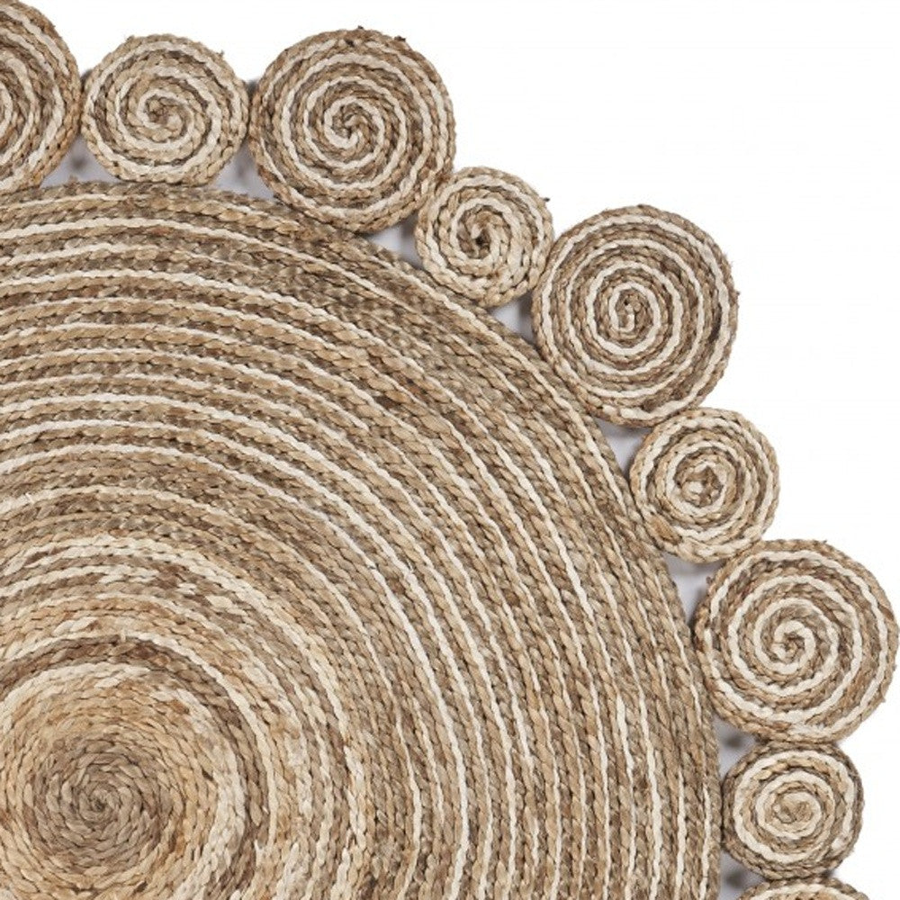 6' Beige Jute Hand Braided Round Rug-Area Rugs-DECOROLALA