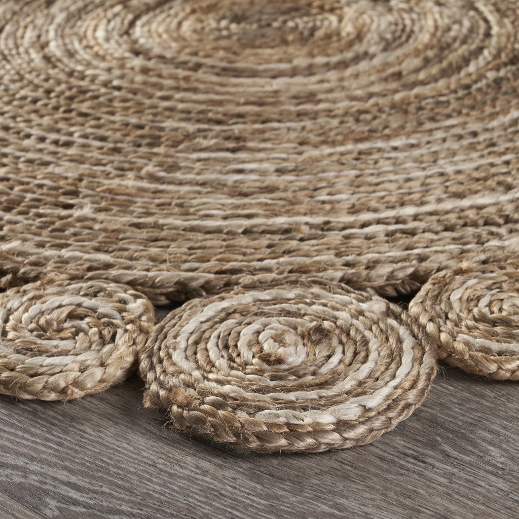 6' Beige Jute Hand Braided Round Rug-Area Rugs-DECOROLALA