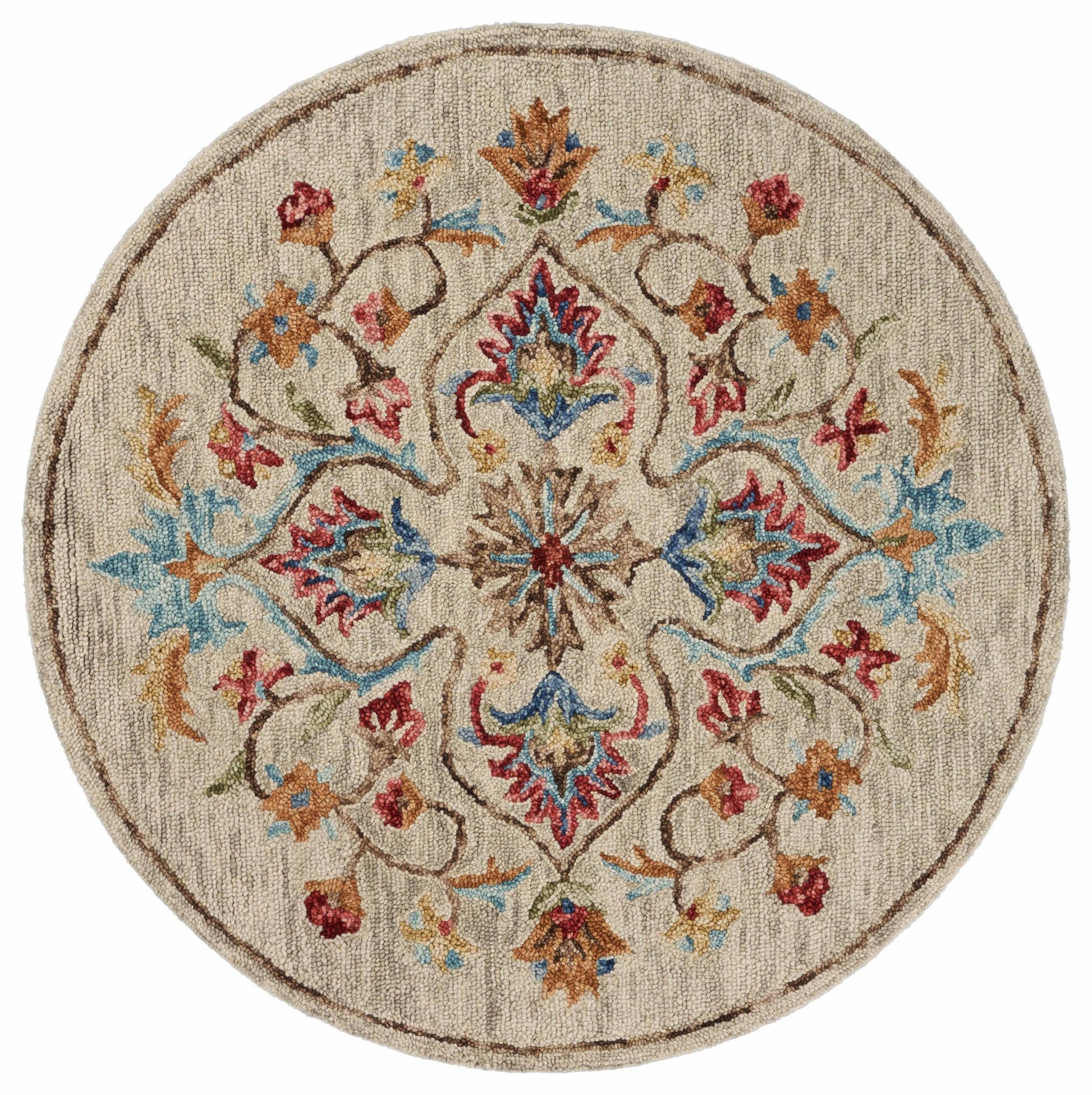 6' Beige Round Wool Hand Tufted Area Rug-Area Rugs-DECOROLALA