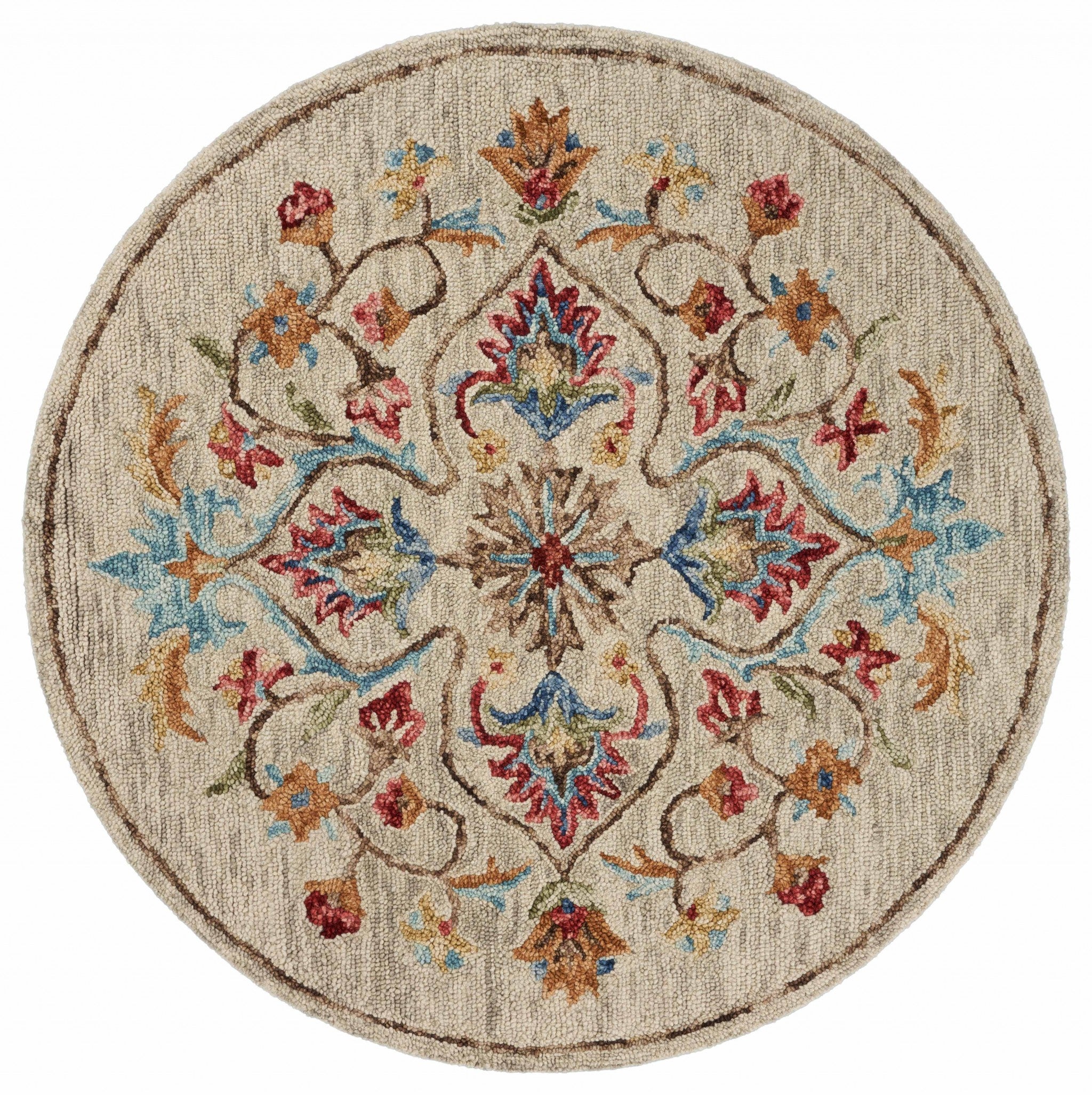 6' Beige Round Wool Hand Tufted Area Rug-Area Rugs-DECOROLALA