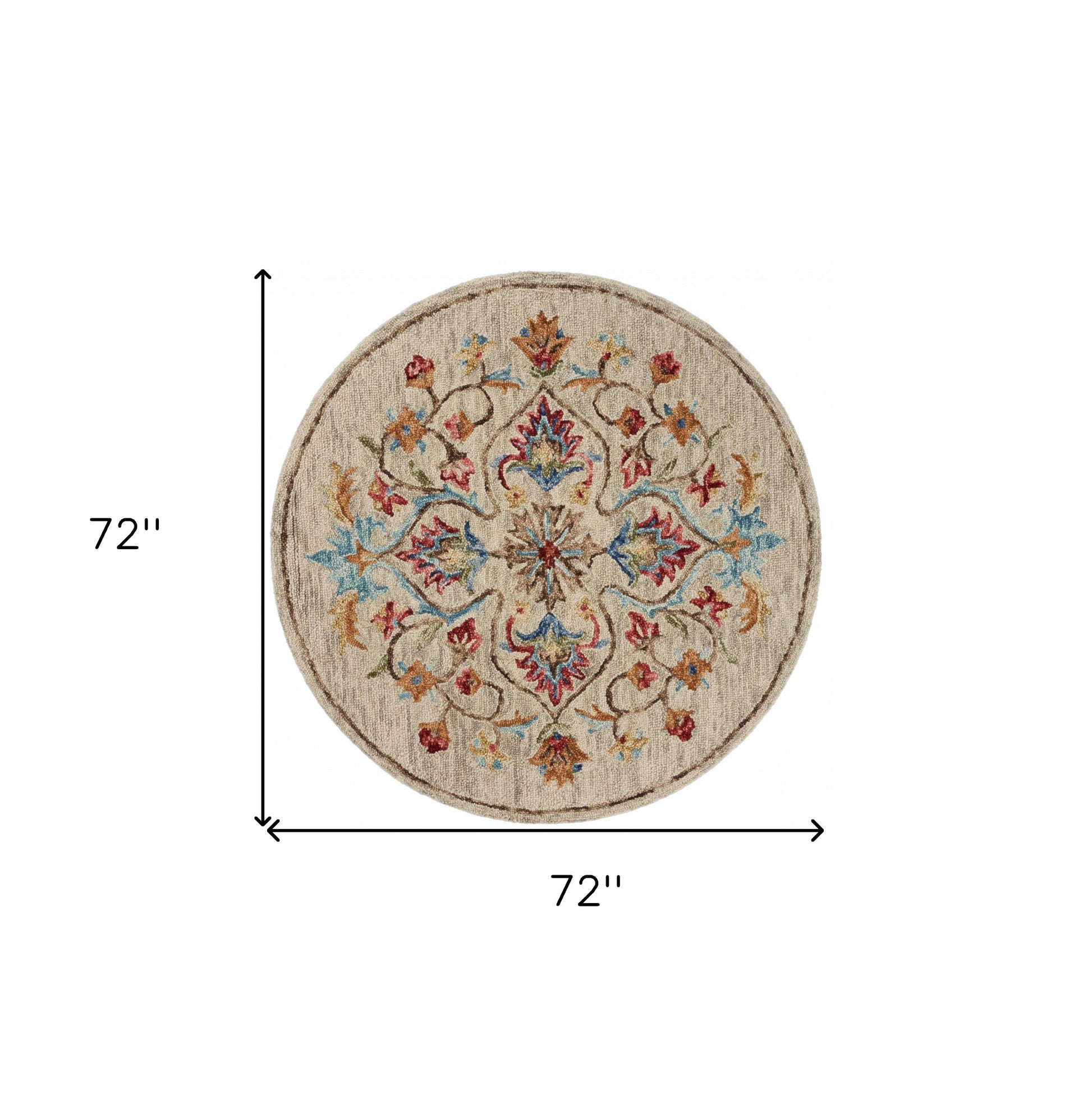 6' Beige Round Wool Hand Tufted Area Rug-Area Rugs-DECOROLALA