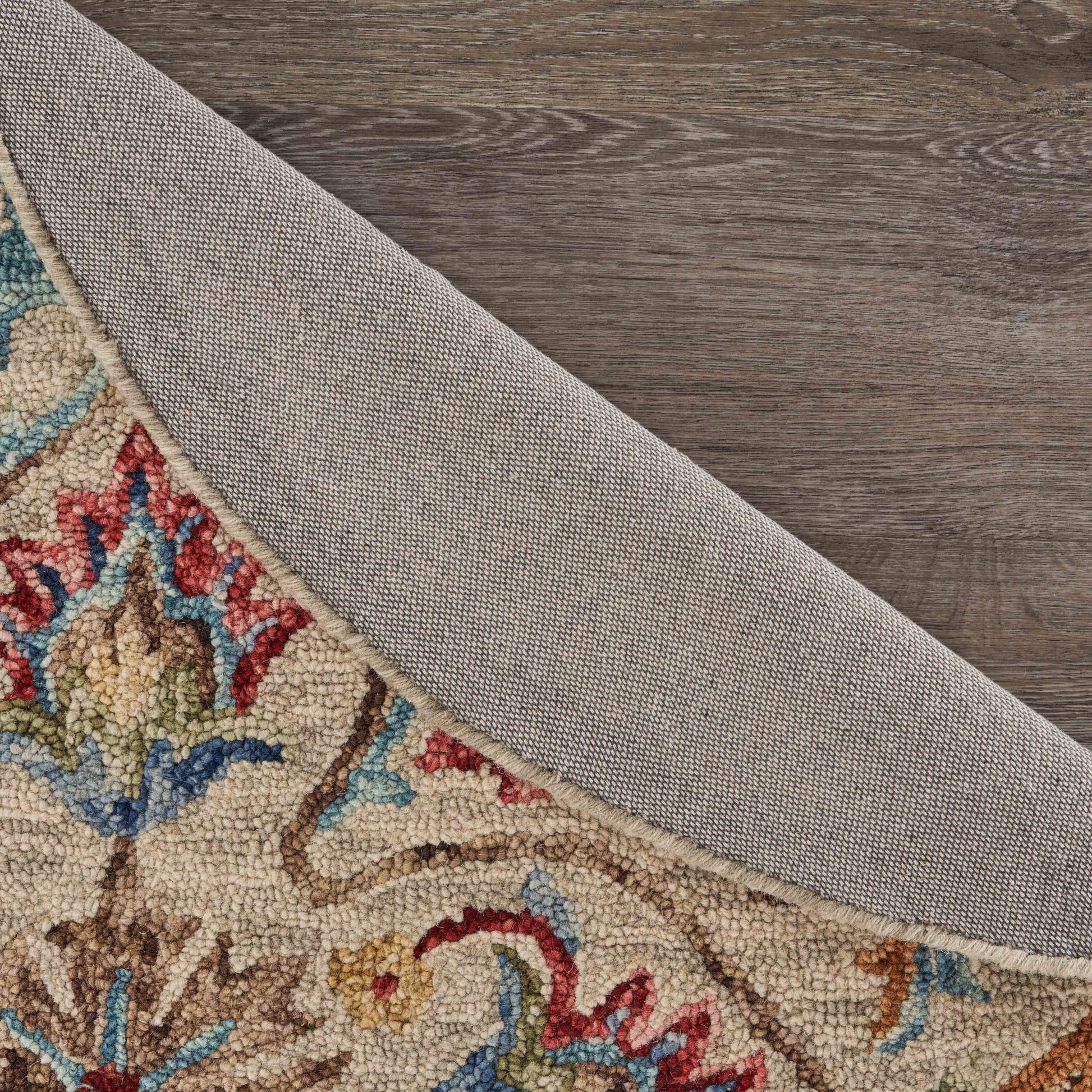 6' Beige Round Wool Hand Tufted Area Rug-Area Rugs-DECOROLALA