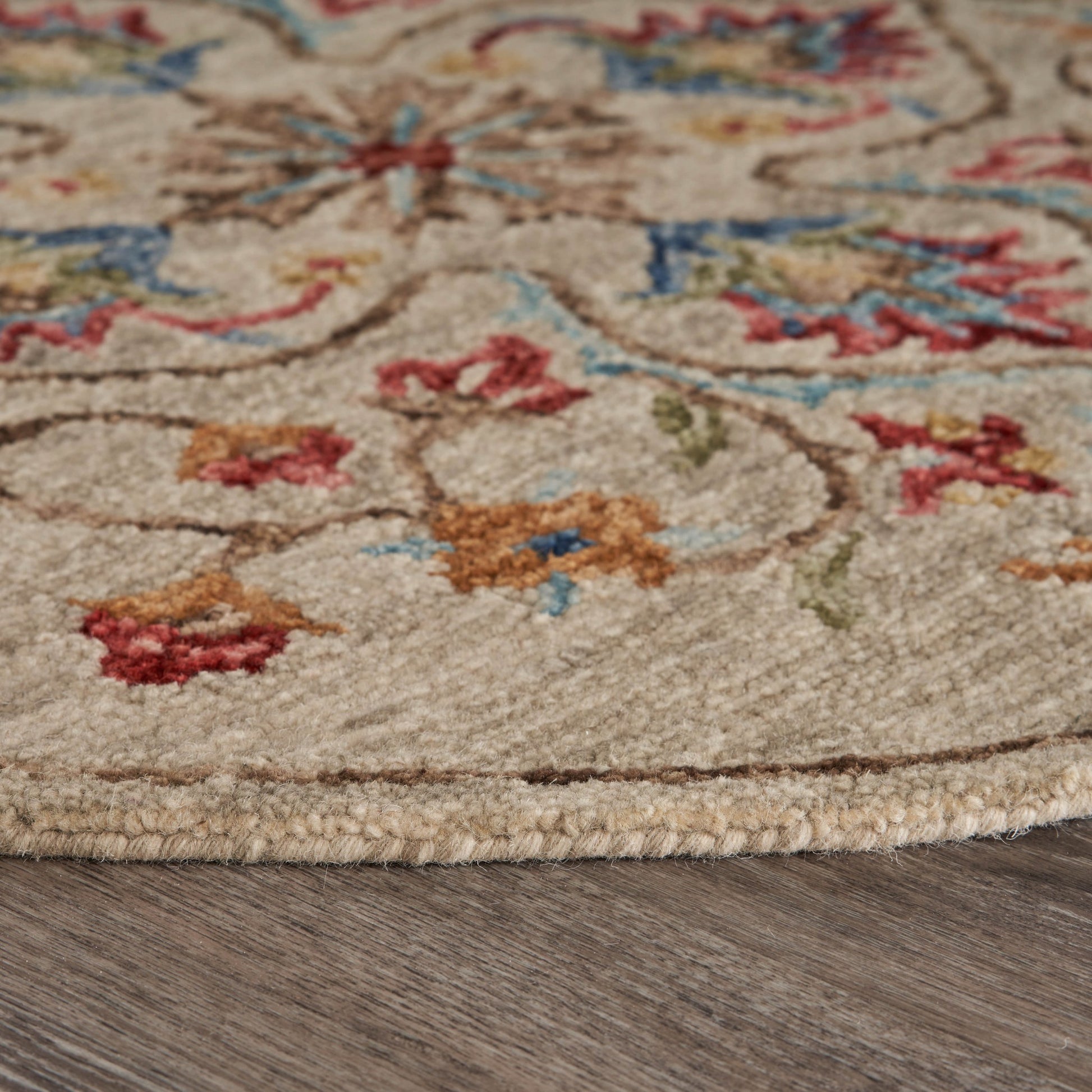 6' Beige Round Wool Hand Tufted Area Rug-Area Rugs-DECOROLALA