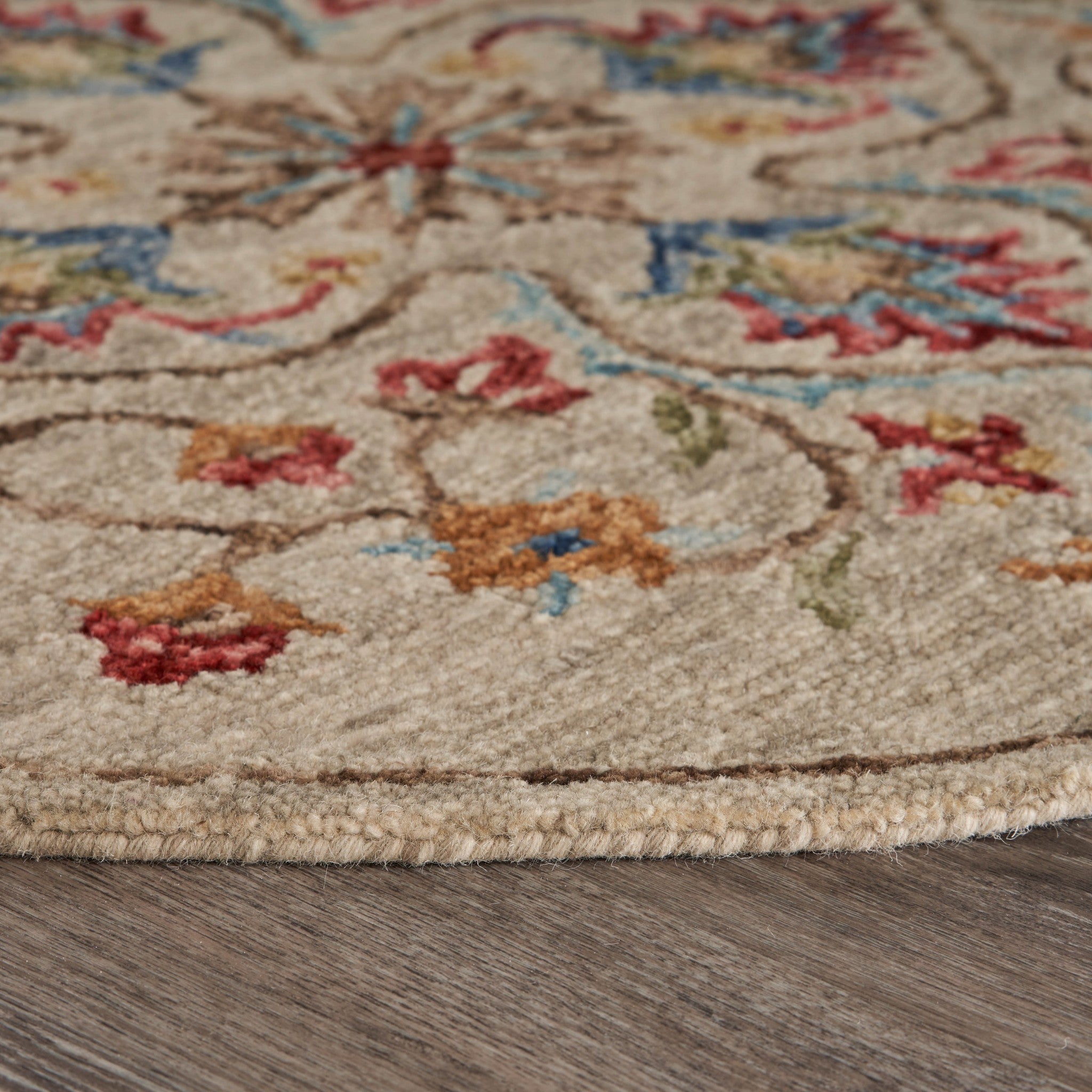 6' Beige Round Wool Hand Tufted Area Rug-Area Rugs-DECOROLALA