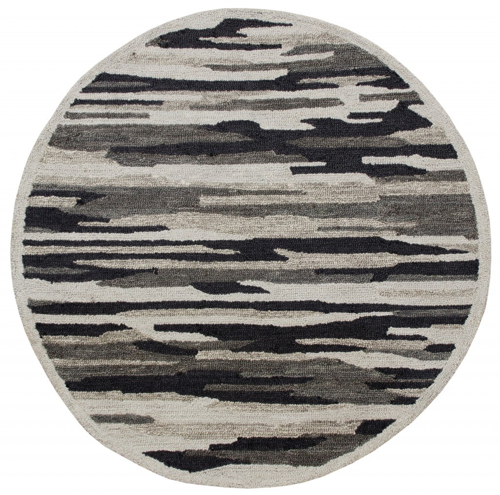 6' Black And Gray Round Wool Hand Tufted Area Rug-Area Rugs-DECOROLALA