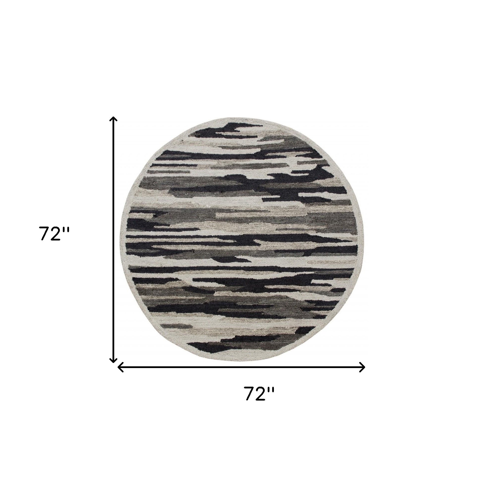 6' Black And Gray Round Wool Hand Tufted Area Rug-Area Rugs-DECOROLALA