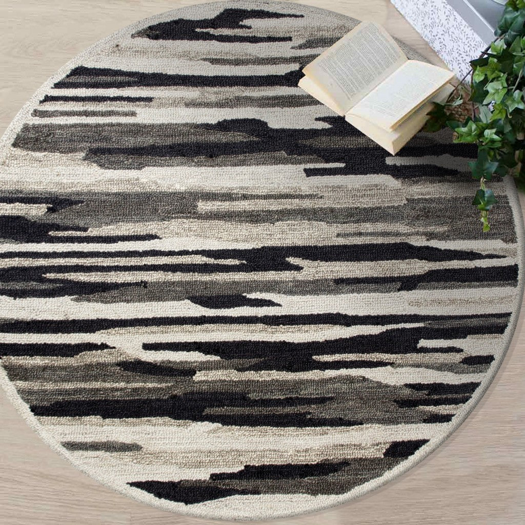 6' Black And Gray Round Wool Hand Tufted Area Rug-Area Rugs-DECOROLALA