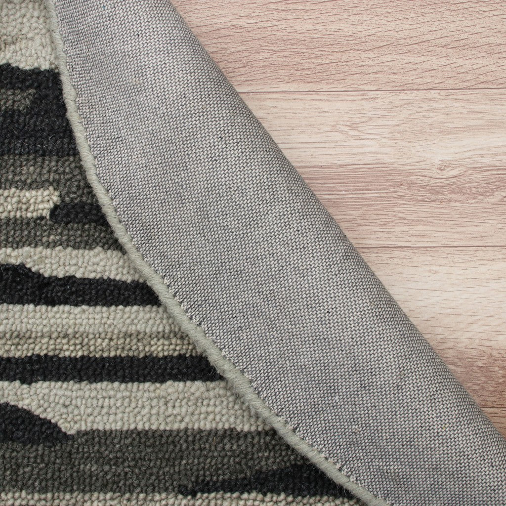 6' Black And Gray Round Wool Hand Tufted Area Rug-Area Rugs-DECOROLALA