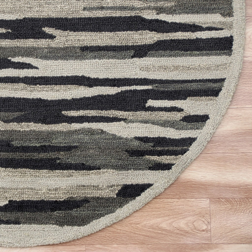 6' Black And Gray Round Wool Hand Tufted Area Rug-Area Rugs-DECOROLALA