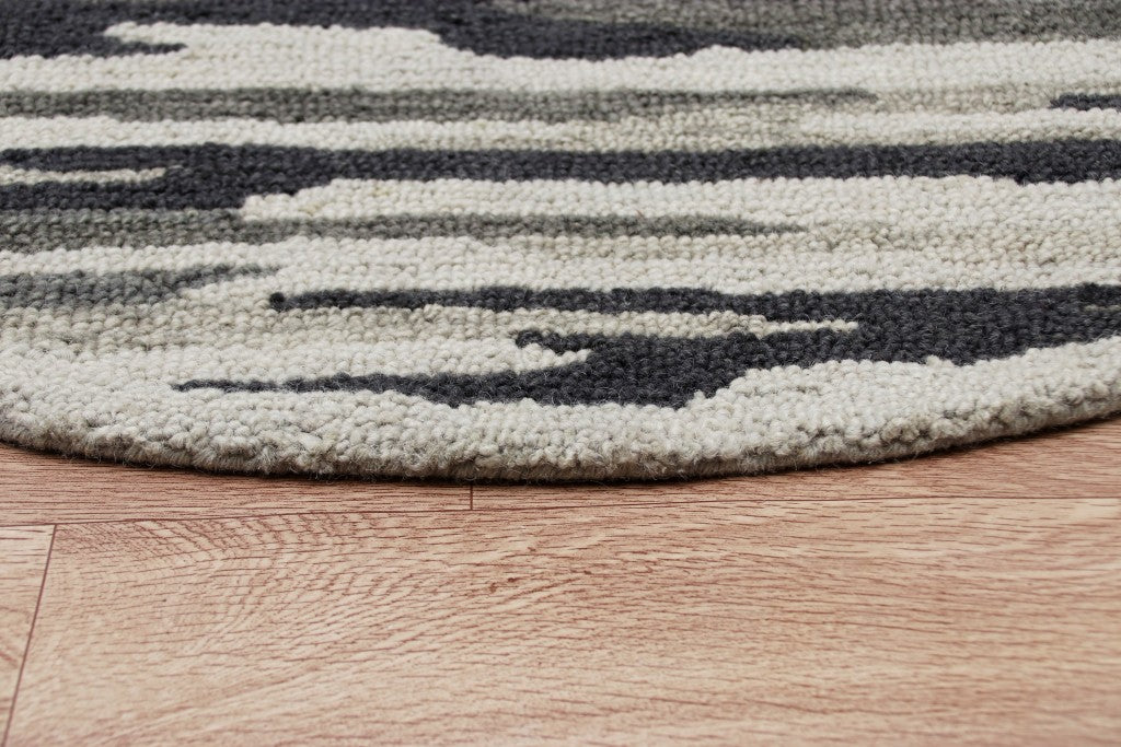 6' Black And Gray Round Wool Hand Tufted Area Rug-Area Rugs-DECOROLALA