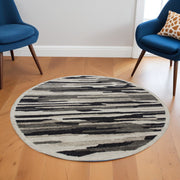 6' Black And Gray Round Wool Hand Tufted Area Rug-Area Rugs-DECOROLALA