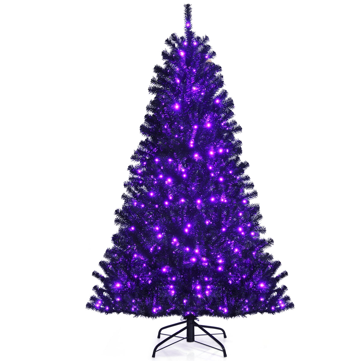 6' Black Artificial Christmas & Halloween Tree with Purple LED Lights-Halloween Decorations-DECOROLALA