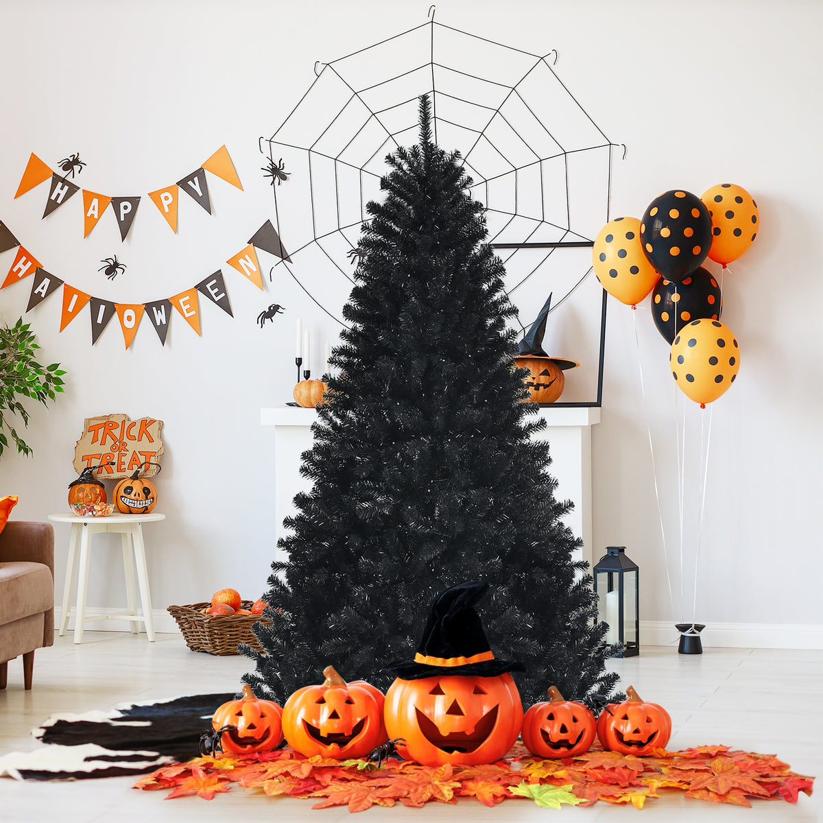 6' Black Artificial Christmas & Halloween Tree with Purple LED Lights-Halloween-DECOROLALA