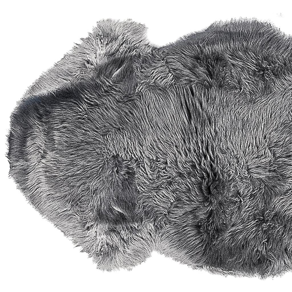 6' Black Genuine Sheepskin Animal Print Shag Area Rug-Area Rugs-DECOROLALA
