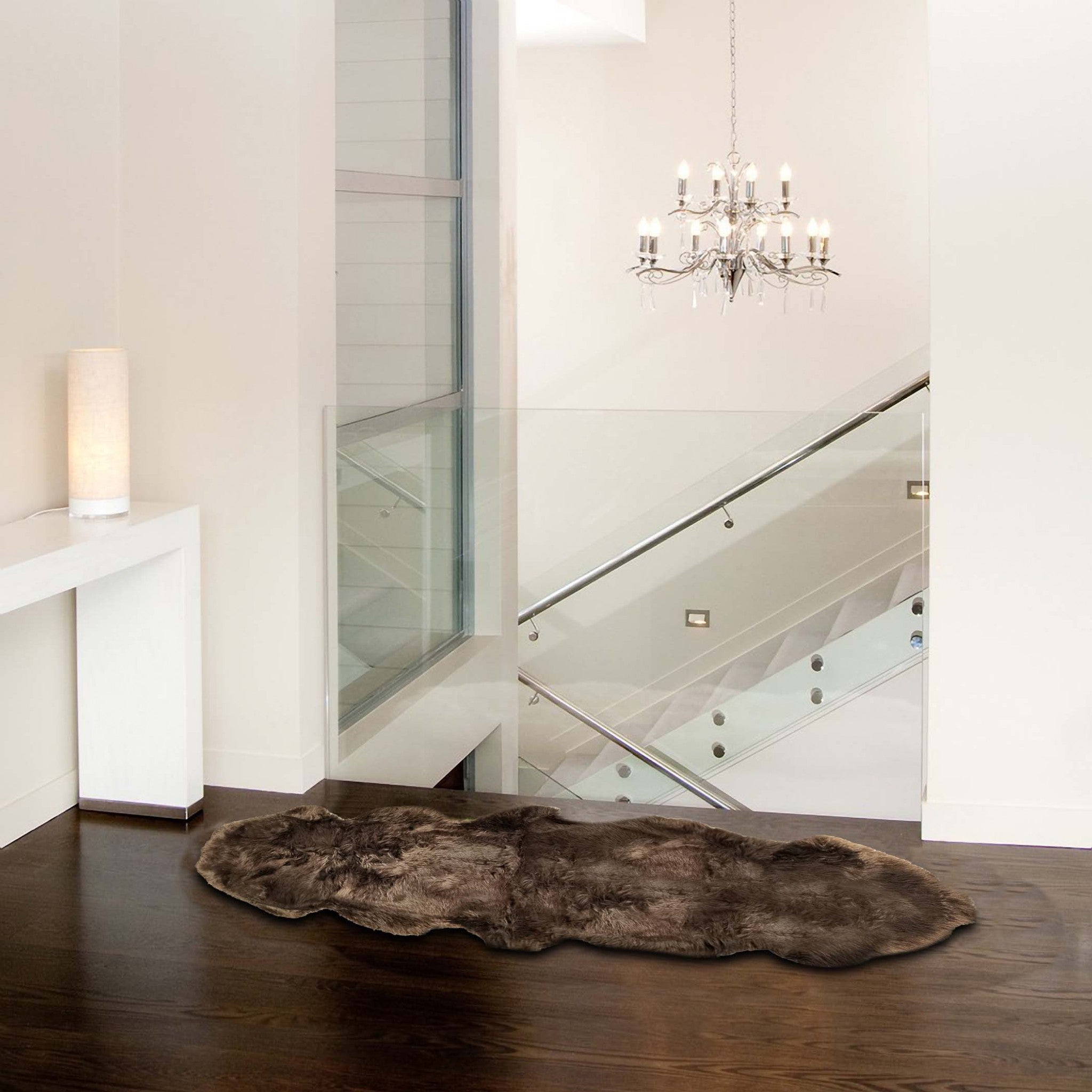 6' Black Genuine Sheepskin Animal Print Shag Area Rug-Area Rugs-DECOROLALA