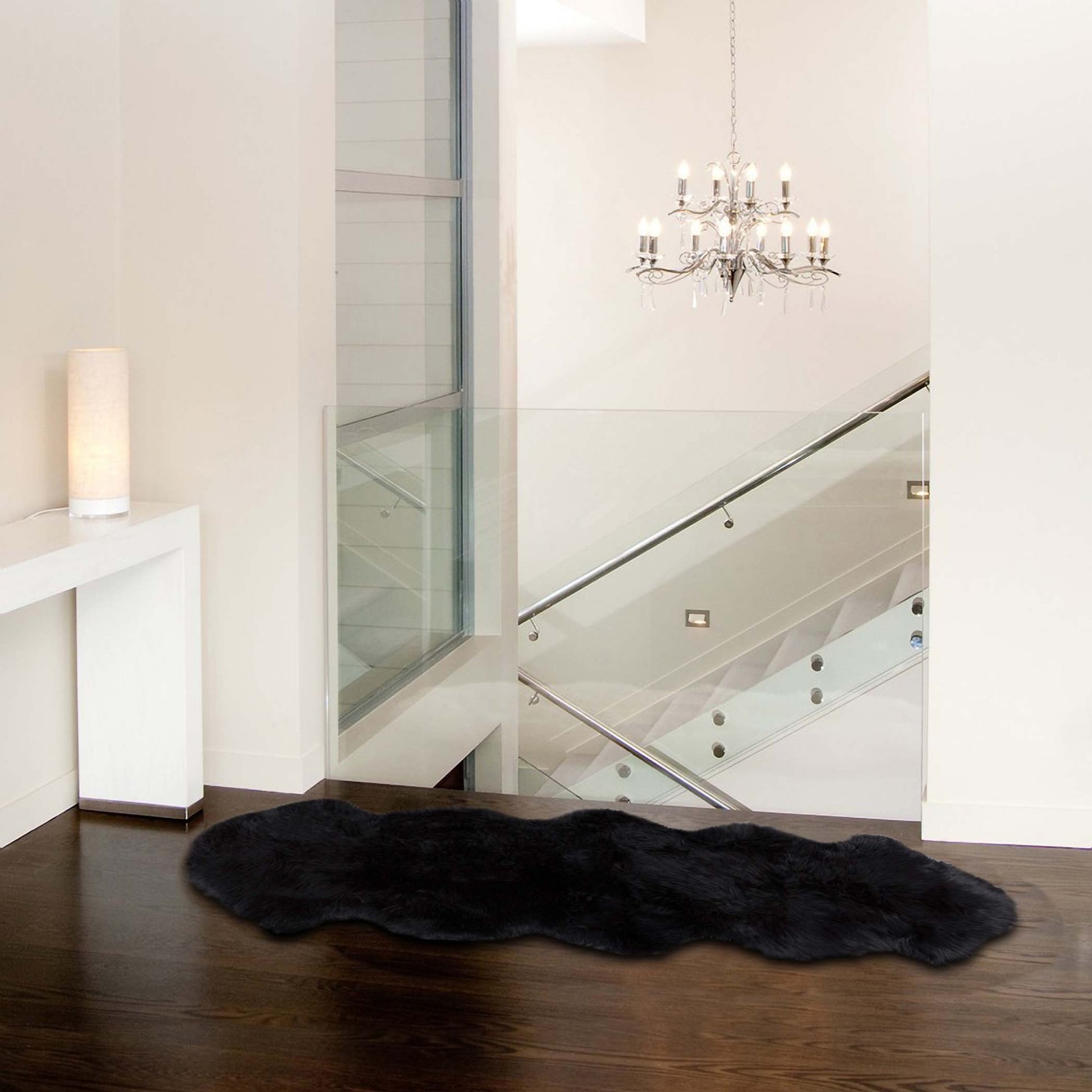 6' Black Genuine Sheepskin Animal Print Shag Area Rug-Area Rugs-DECOROLALA