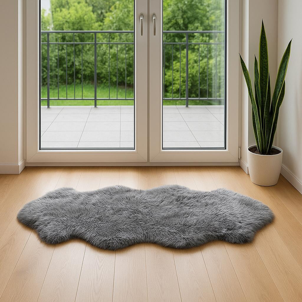 6' Black Genuine Sheepskin Animal Print Shag Area Rug-Area Rugs-DECOROLALA