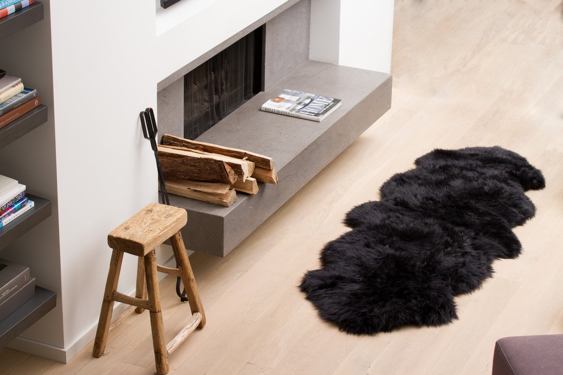 6' Black Genuine Sheepskin Animal Print Shag Area Rug-Area Rugs-DECOROLALA