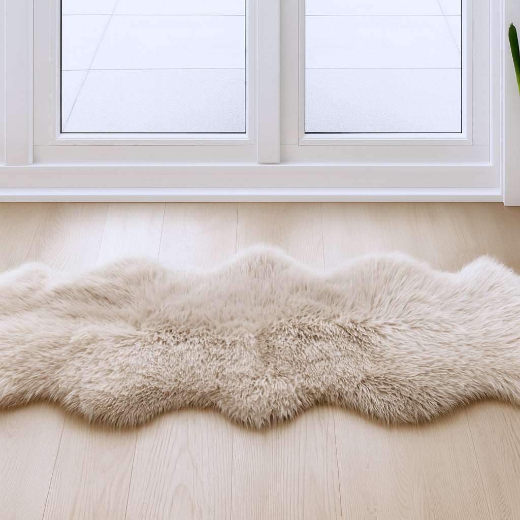 6' Black Genuine Sheepskin Animal Print Shag Area Rug-Area Rugs-DECOROLALA