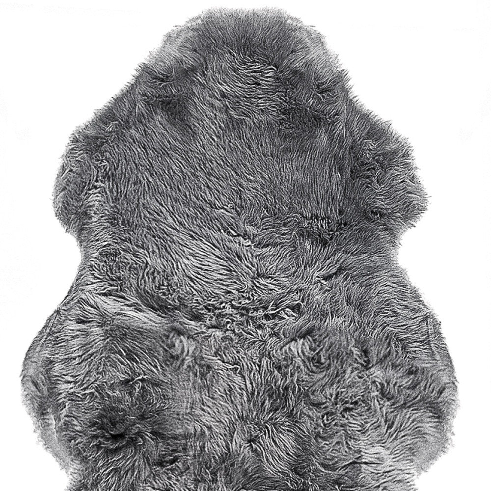 6' Black Genuine Sheepskin Animal Print Shag Area Rug-Area Rugs-DECOROLALA