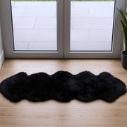 6' Black Genuine Sheepskin Animal Print Shag Area Rug-Area Rugs-DECOROLALA