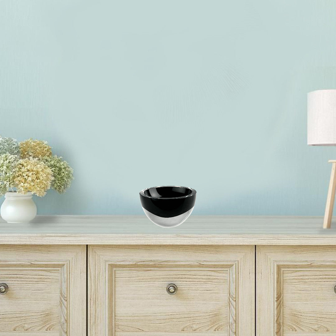 6" Black Mouth Blown Crystal Thick Walled Bowl-Serving Bowls-DECOROLALA