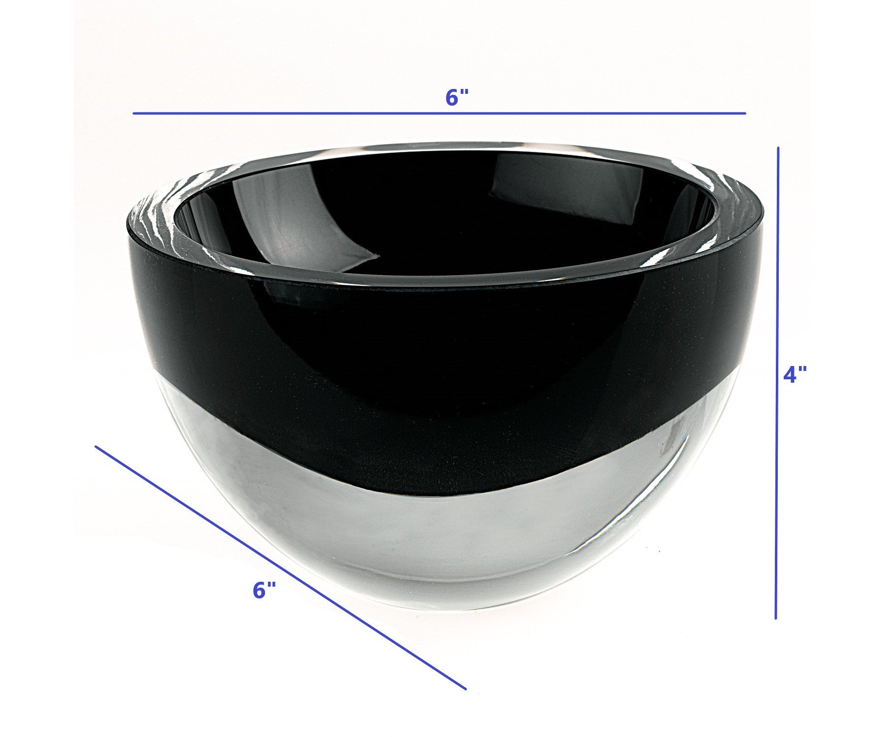 6" Black Mouth Blown Crystal Thick Walled Bowl-Serving Bowls-DECOROLALA