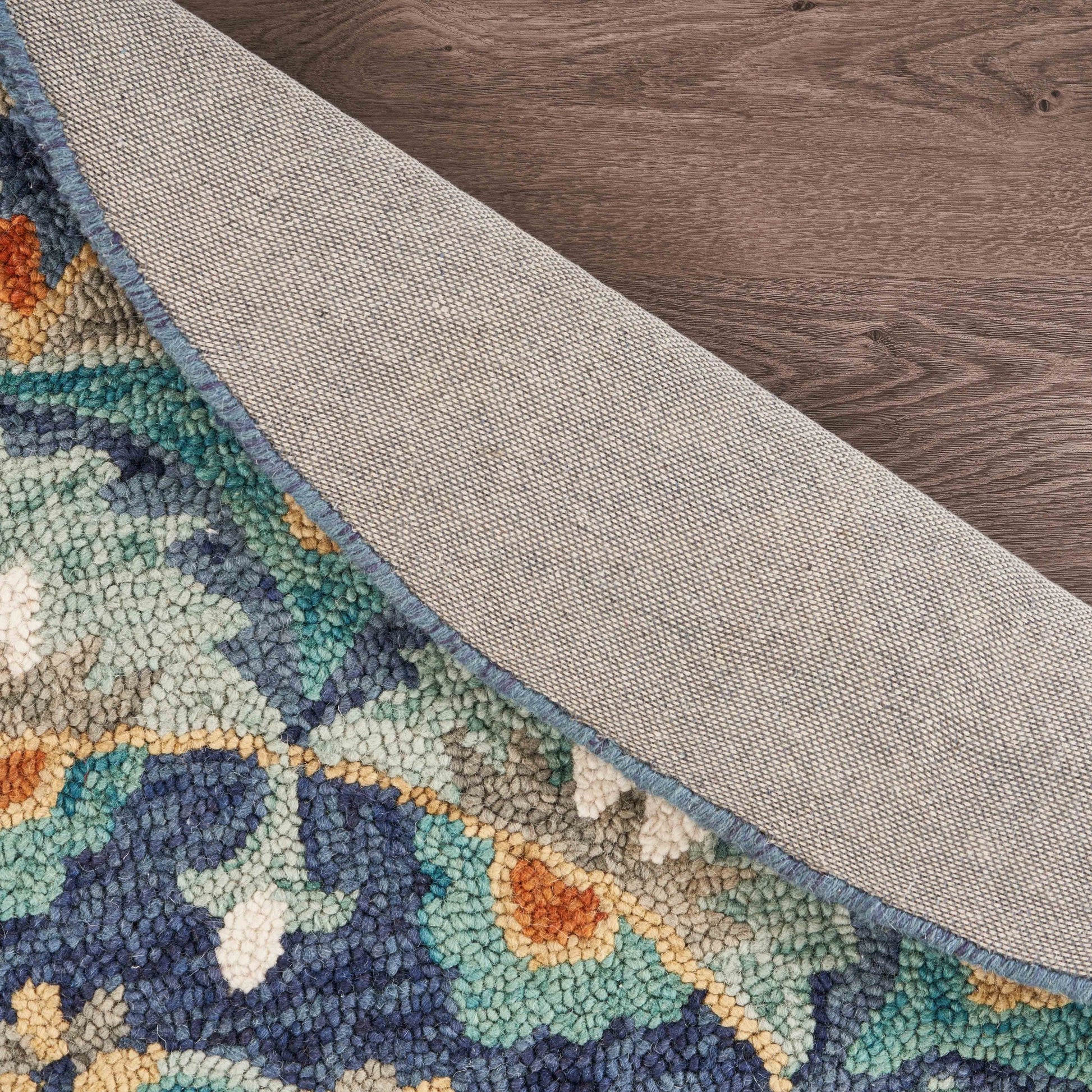 6' Blue And Green Round Wool Floral Hand Tufted Area Rug-Area Rugs-DECOROLALA