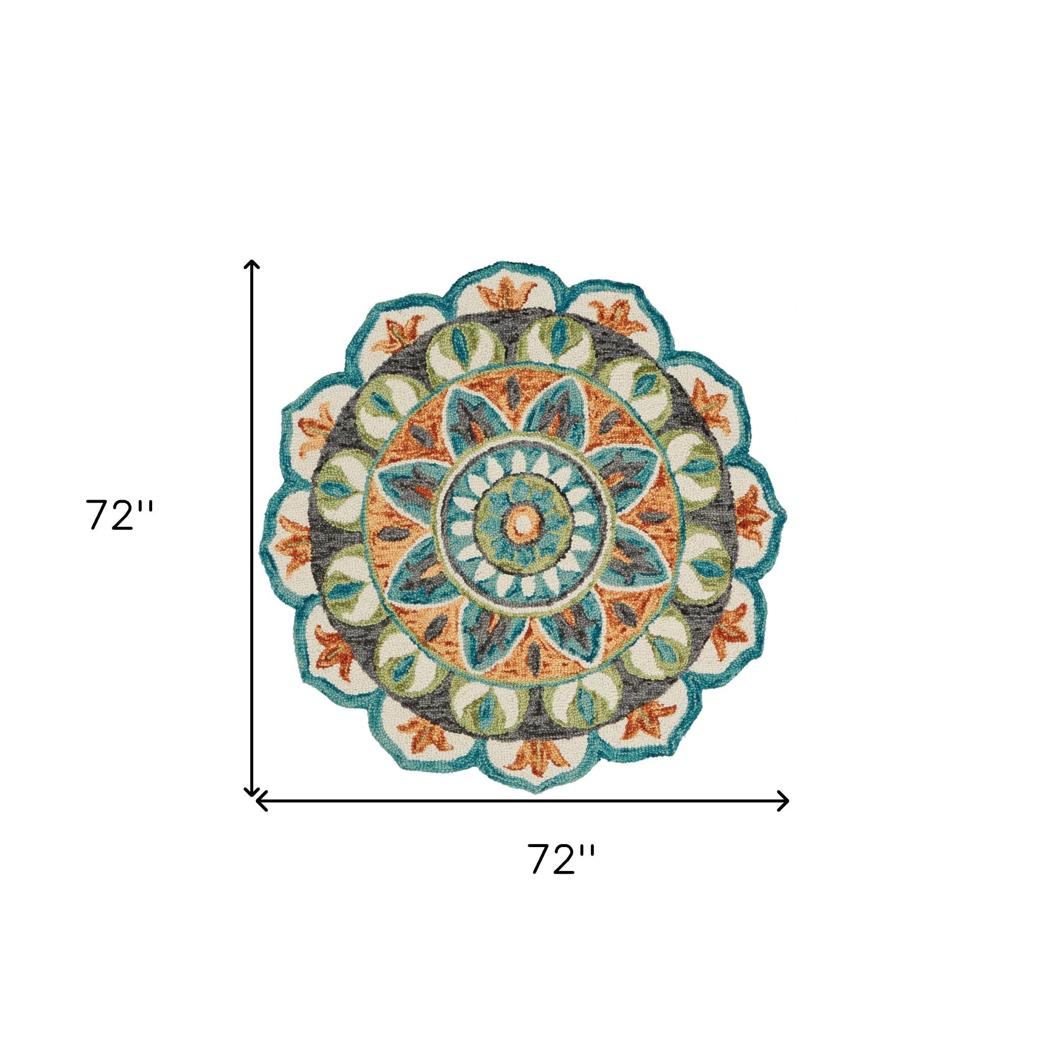 6' Blue And Green Wool Geometric Hand Tufted Round Rug-Area Rugs-DECOROLALA