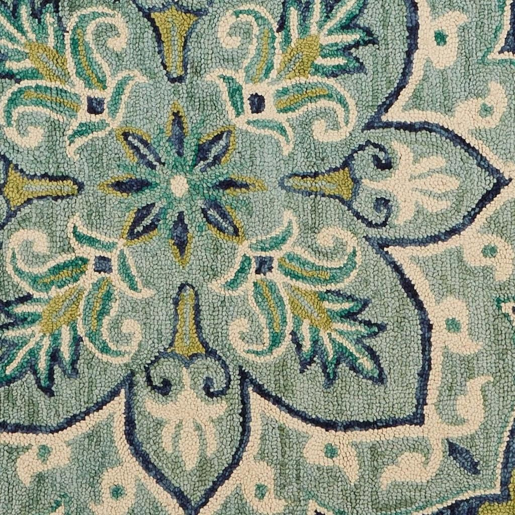 6' Blue And Green Wool Geometric Hand Tufted Round Rug-Area Rugs-DECOROLALA