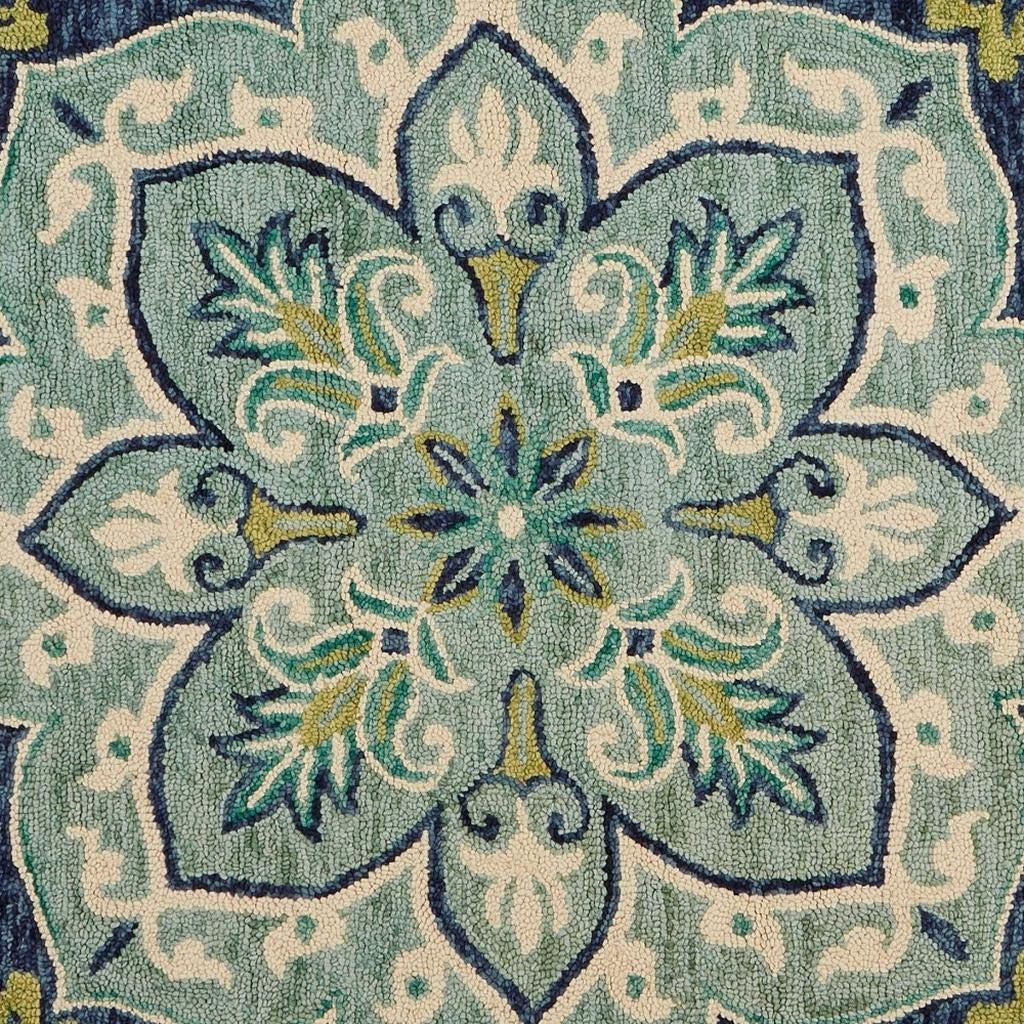 6' Blue And Green Wool Geometric Hand Tufted Round Rug-Area Rugs-DECOROLALA