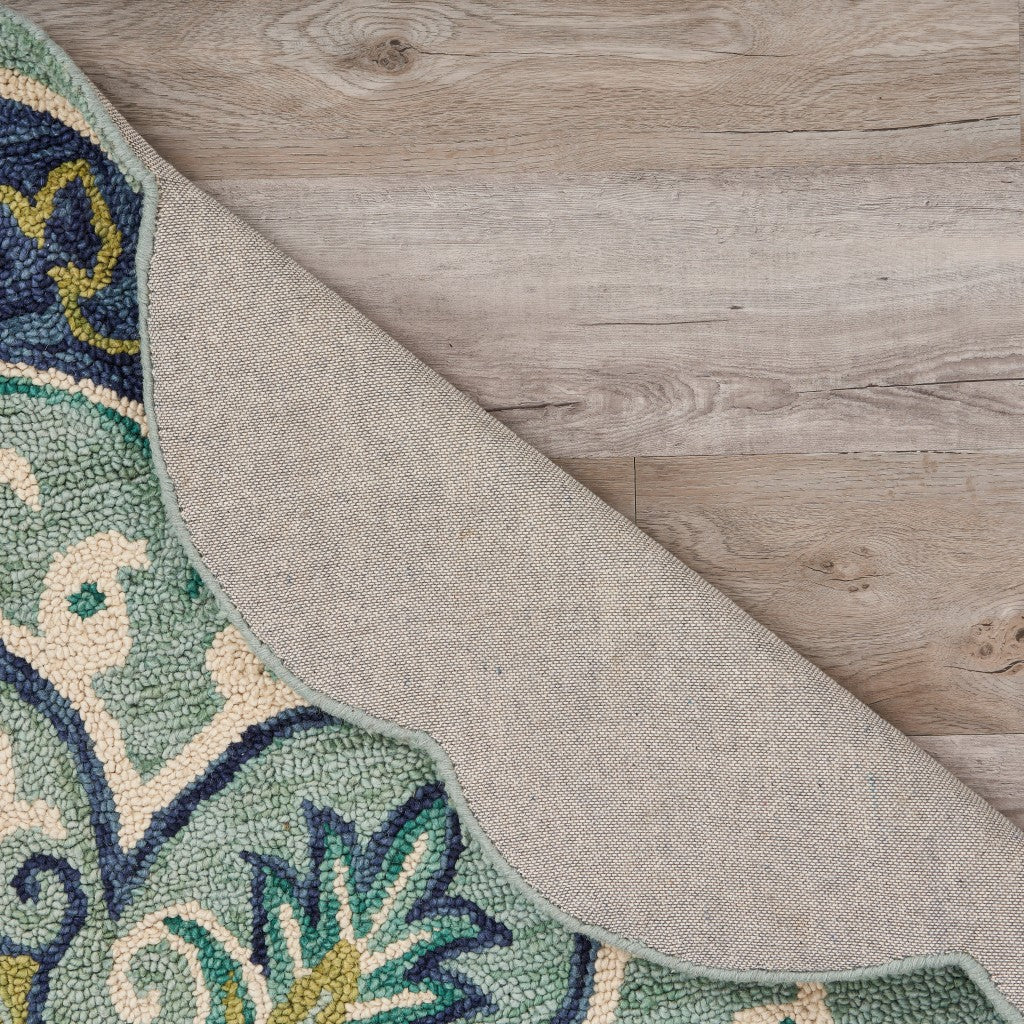 6' Blue And Green Wool Geometric Hand Tufted Round Rug-Area Rugs-DECOROLALA