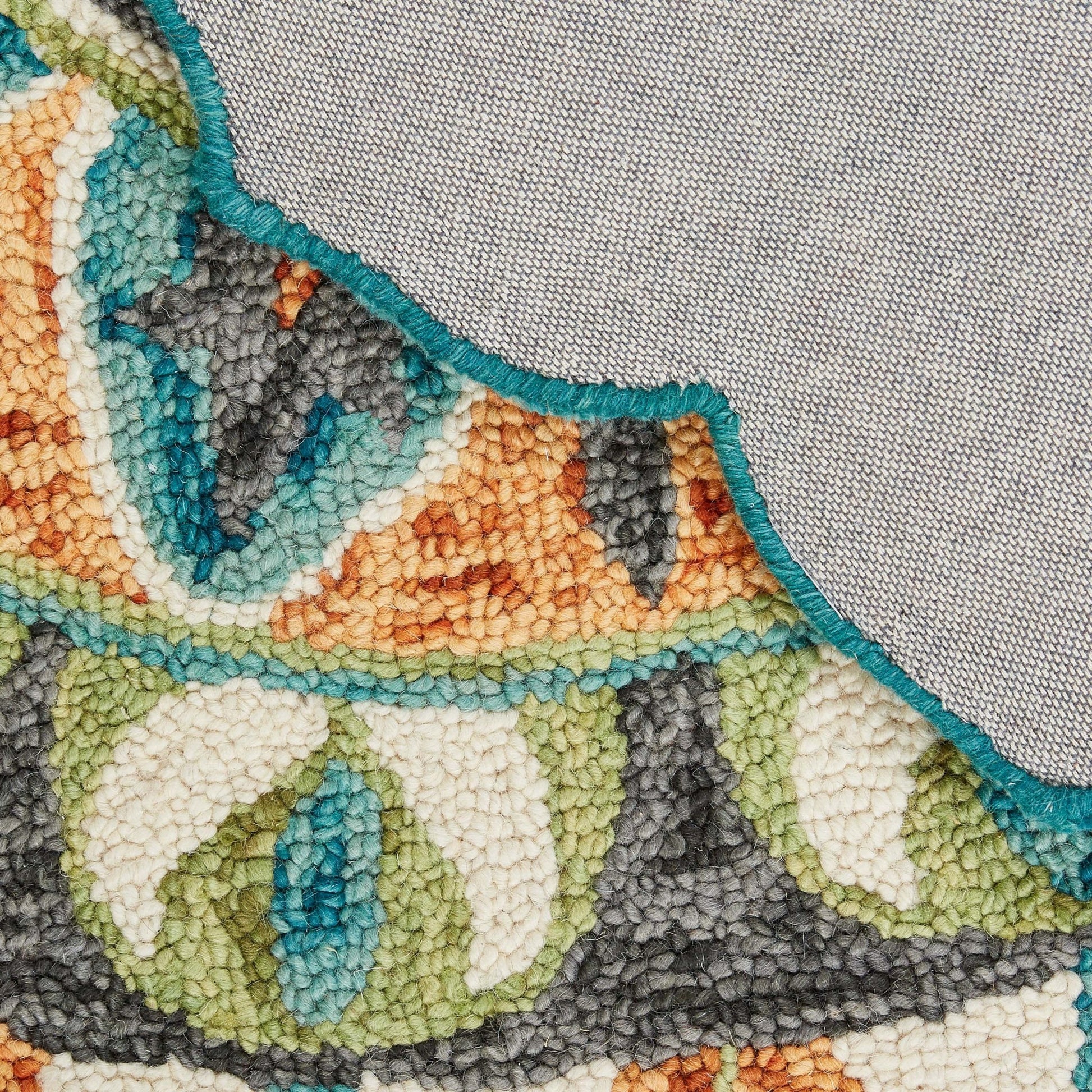 6' Blue And Green Wool Geometric Hand Tufted Round Rug-Area Rugs-DECOROLALA