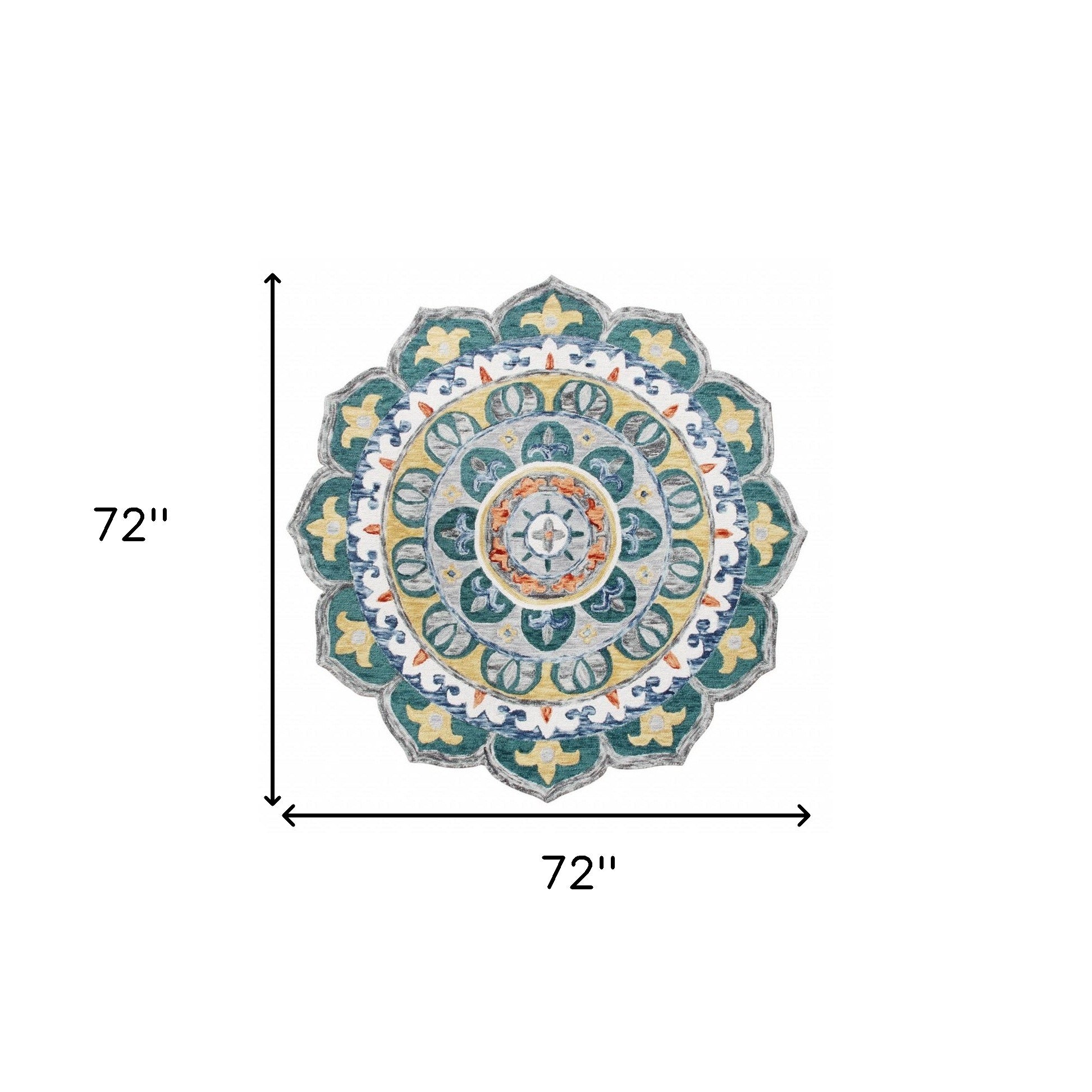 6' Blue And Red Wool Hand Hooked Round Rug-Area Rugs-DECOROLALA