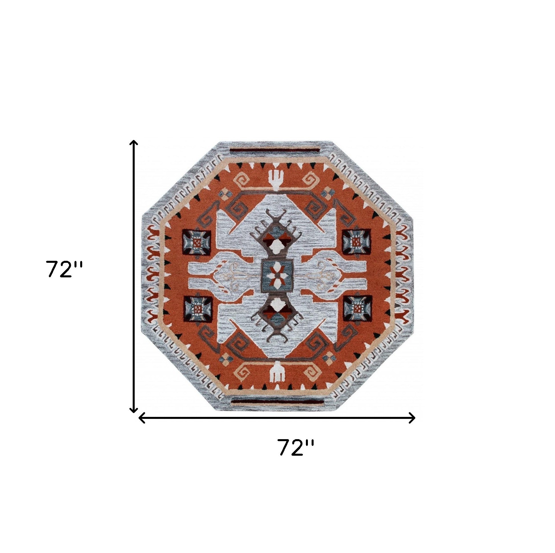 6' Blue And Red Wool Hand Tufted Octagon Rug-Area Rugs-DECOROLALA