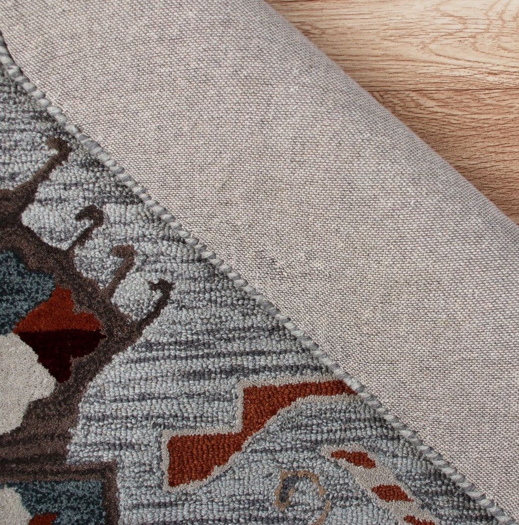 6' Blue And Red Wool Hand Tufted Octagon Rug-Area Rugs-DECOROLALA