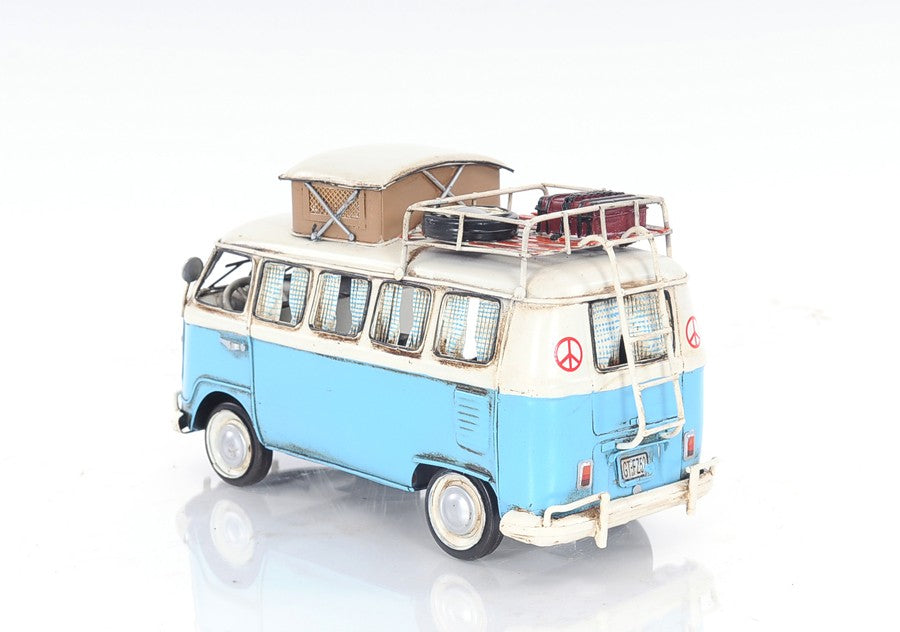 6" Blue And White Metal Volkswagen Bus Sculpture-Sculptures-DECOROLALA